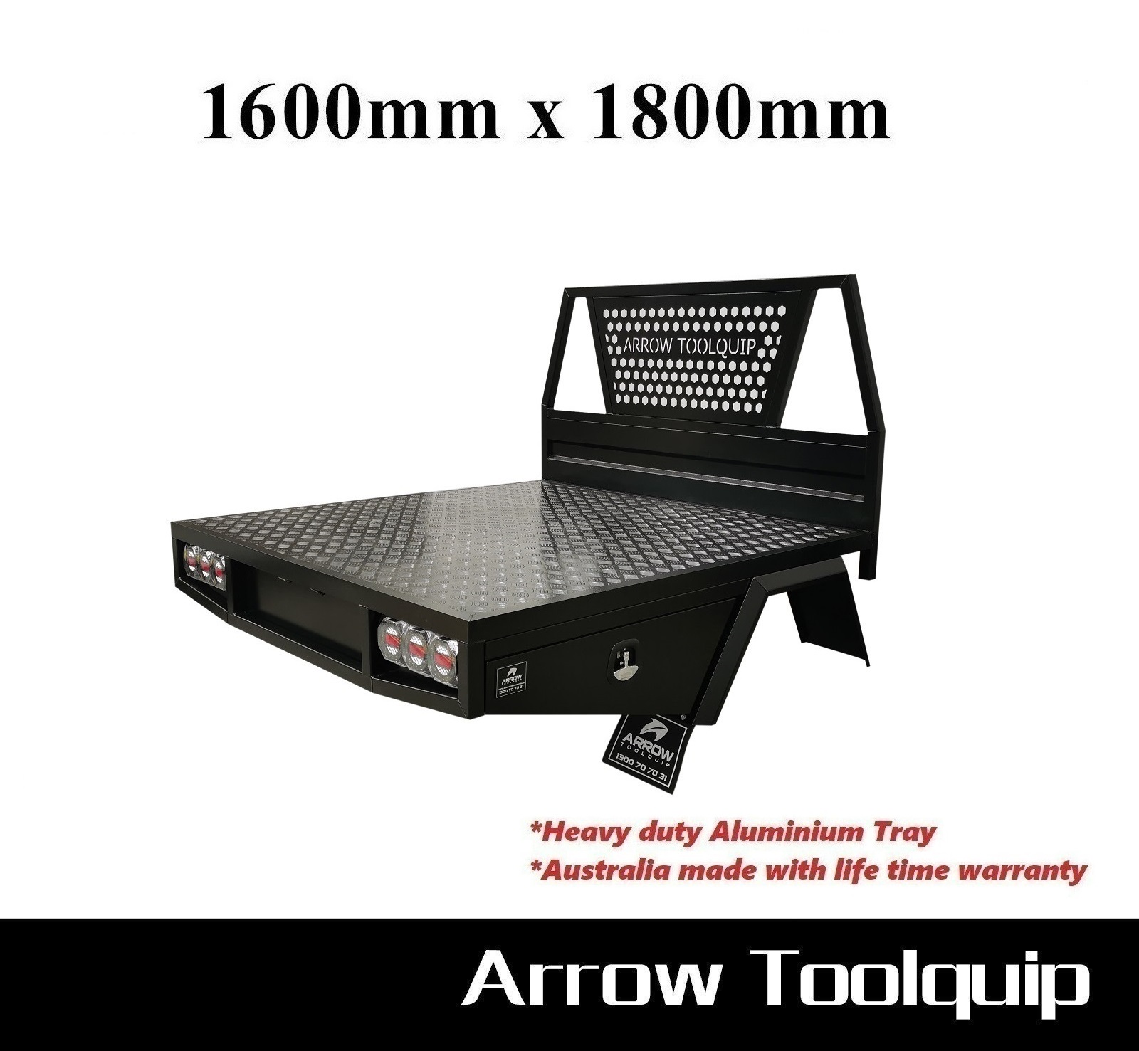 aluminium ute tray 1600x1800 with headboard in black 1
