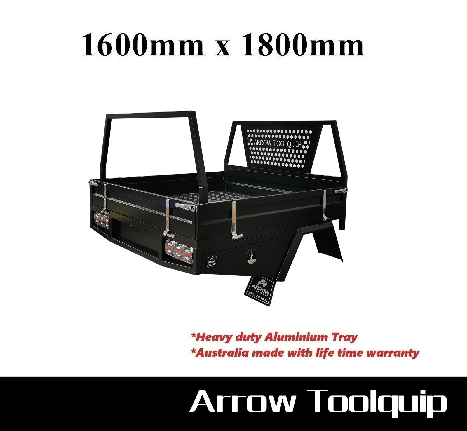 aluminium ute tray 1600x1800 with headboard&sides&rhr in black1