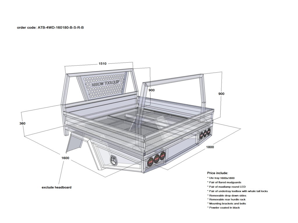 ALUMINIUM UTE TRAY 3 ATB4WD160180BSRB
